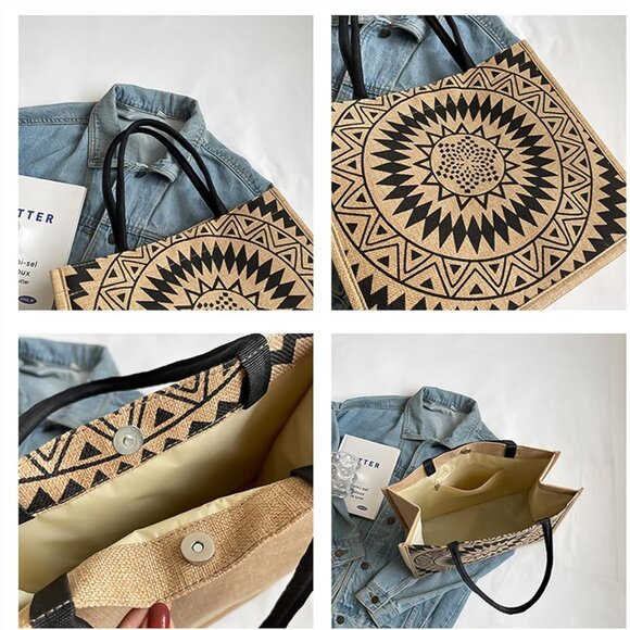 Women Yellow01 14''x12'' Large Tote Bag with Laminated Interior and Soft Handles - Picture 6 of 7